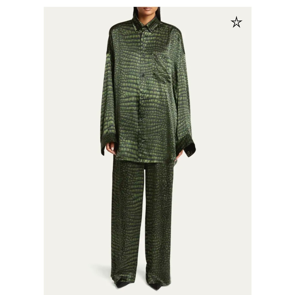 Balenciaga crocodile oversized silk shirt and pant set . Rare new season L/Xl
